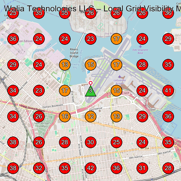Walia Technologies LLC GeoGrid visibility map for Computer Support And Services in Ozone Park